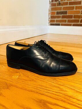 Salvatore Ferragamo Black Leather Cap Toe Oxford Dress Shoes US 10 Made in Italy
